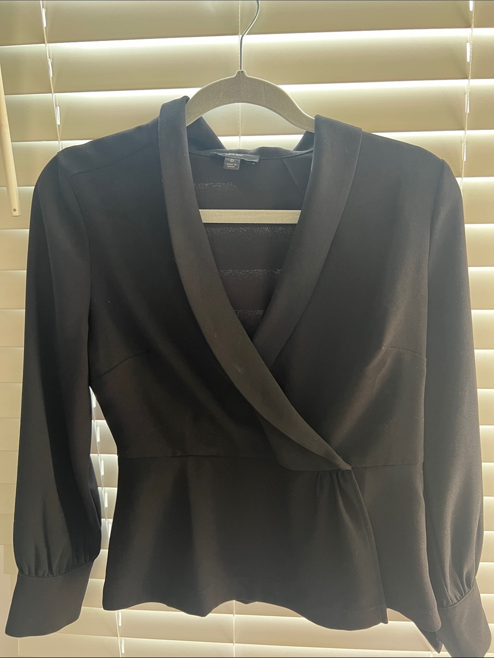 J. Crew Black Wrap-Front Long Sleeve Top